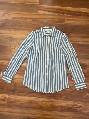 J.Crew Blue & White Striped Cotton Blend Button-Up Shirt | Classic Fit SMALL